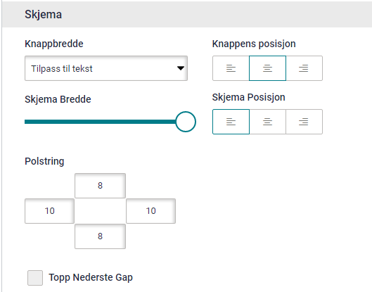 Registreringsskjema for landingsside. Innstillingsfanen for registreringsskjemaer