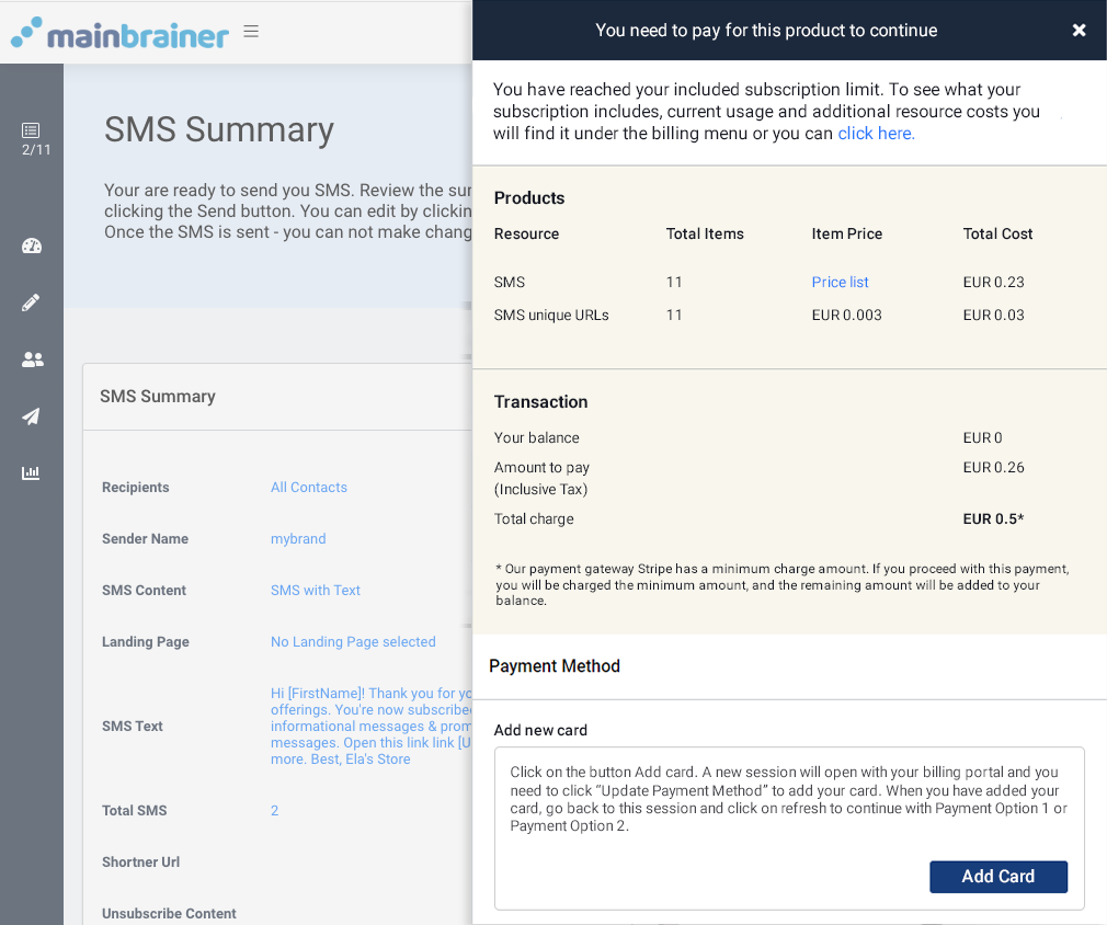 Insufficient funds. Pay for this product to continue. Payment method options