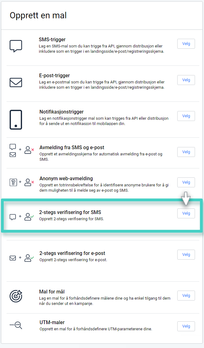 SMS-kampanje dobbel opt-in. SMS-dobbeltvalg-knappen er uthevet