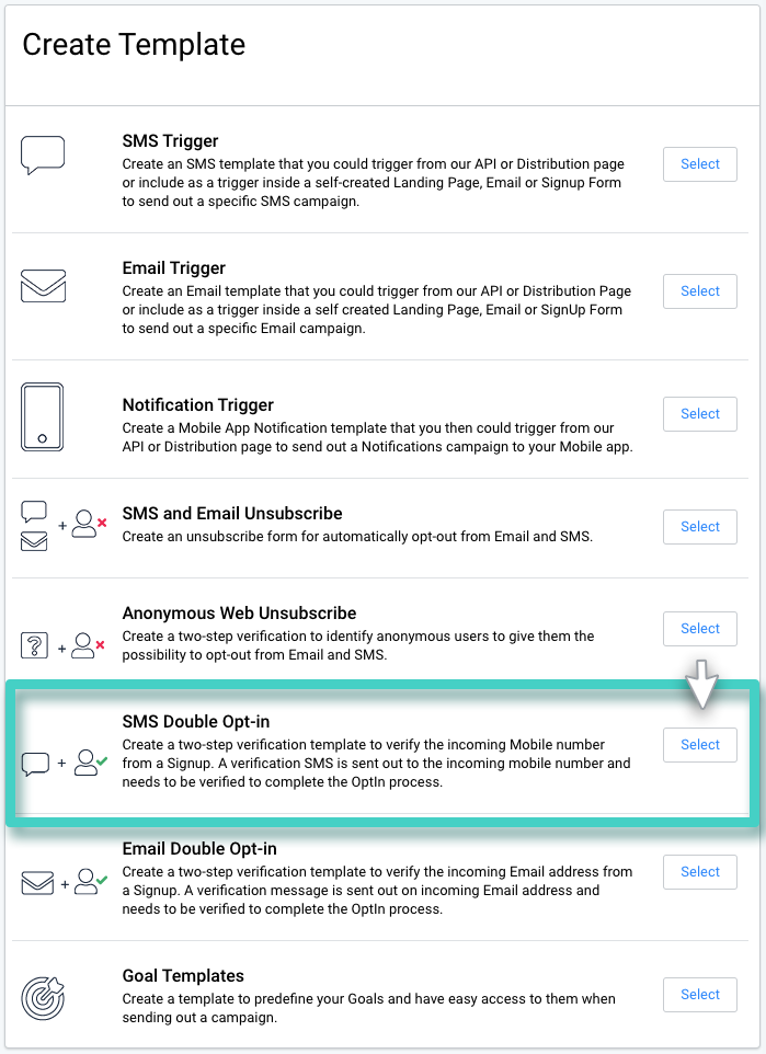 SMS campaign double opt-in. The SMS double opt-in button is highlighted