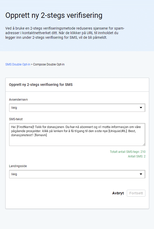 SMS-kampanje dobbel opt-in. Velg avsendernavn og SMS-tekst