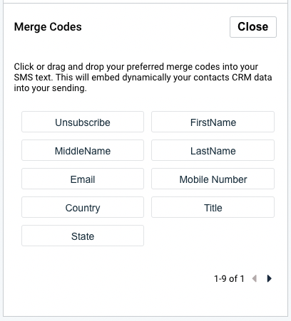 SMS with landing page, personalization options with merge codes