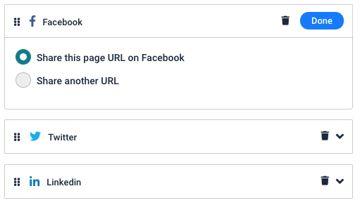 Social media settings for facebook, twitter and linkedin