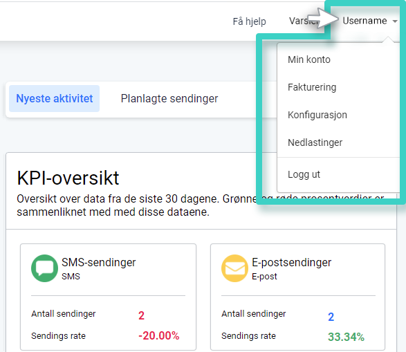 Få tilgang til kontoen din, brukernavnmenyen. Nedtrekksmenyen er uthevet