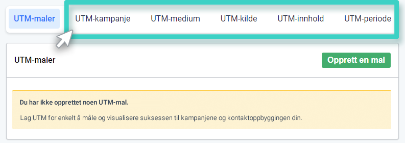 Opprett UTM-mal. Fanen egendefinerte UTM-maler er uthevet