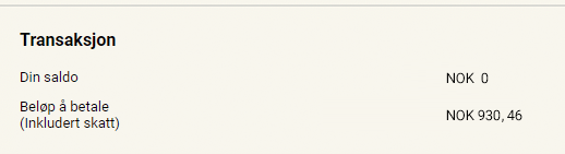 Flere ressurser enn inkludert, transaksjon. Beløp å betale