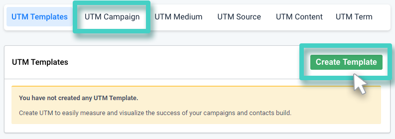 Create UTM template. The create template button is highlighted