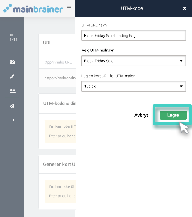 UTM-kode-url for landingsside med URL-forkorter