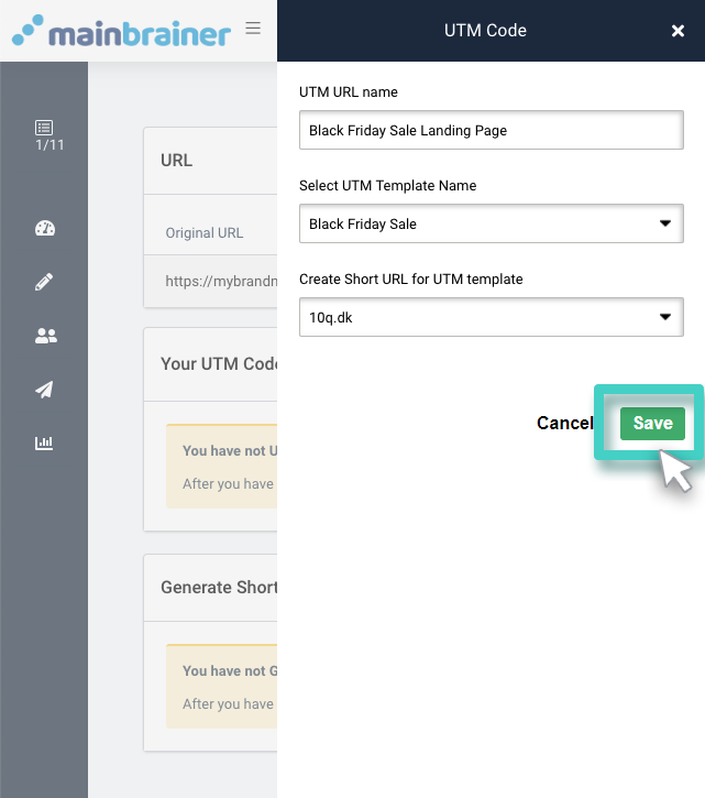 UTM code url for landing page with URL shortener