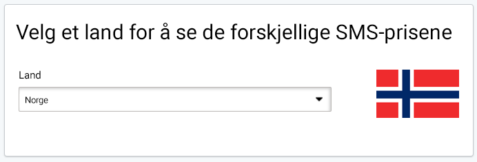 Faktureringsdelen, fanen gjeldende bruk. Velg et land for SMS-priser