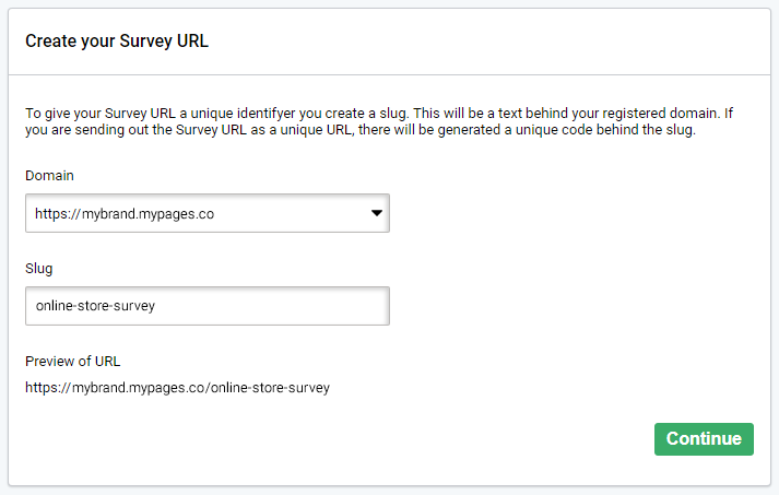 Survey overview. The Continue button is highlighted