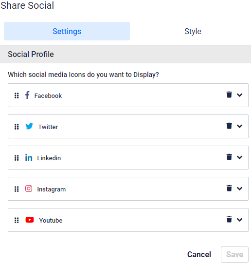 Survey Social media icons highlighted. Facebook, twitter, linkedin, instagram and youtube icons