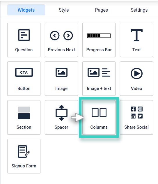 Survey column widget setting