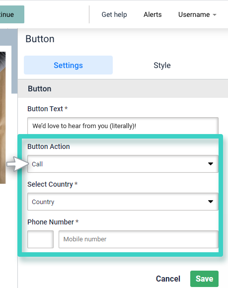 Survey redirect button. Call button action is highlighted