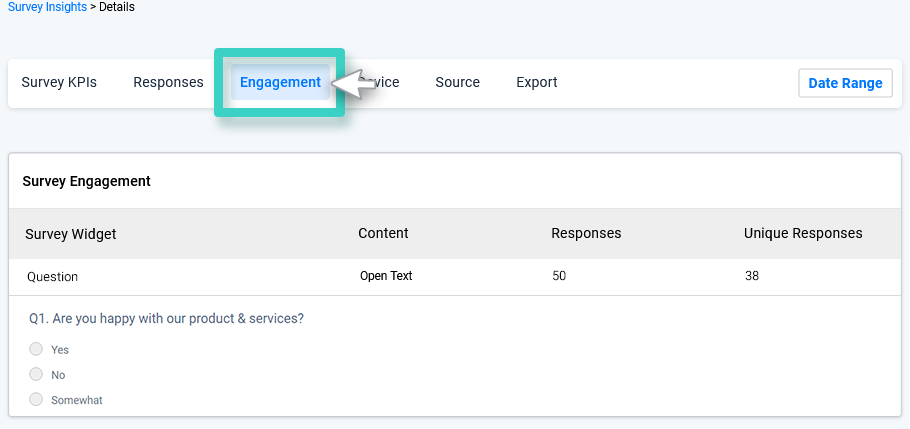 Survey KPIs. Engagement tab is visible