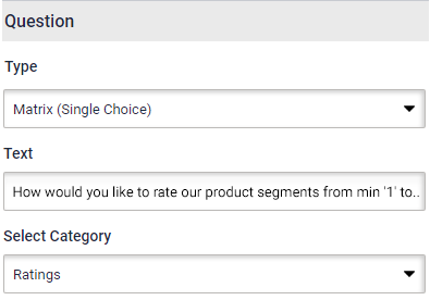 Survey question button. Matrix button is visible