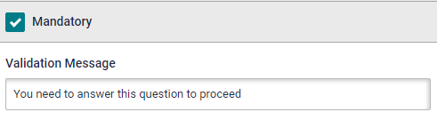 Survey question matrix button. Mandatory message is visible