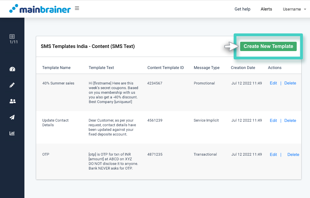 Start creating SMS template India