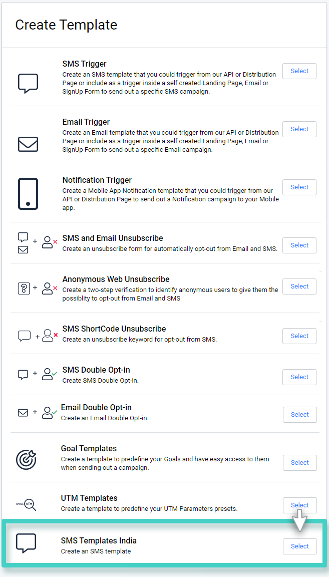 Select SMS template India