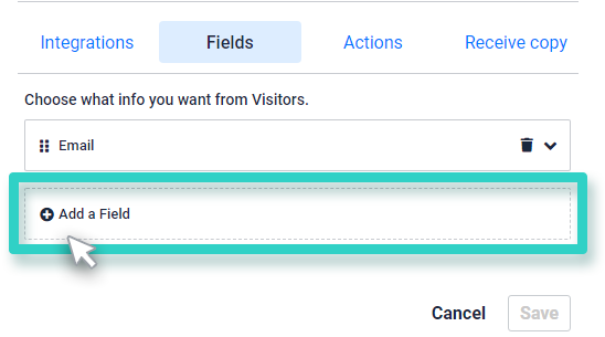 Customer signup rules settings. Fields tab. Add a field button is highlighted