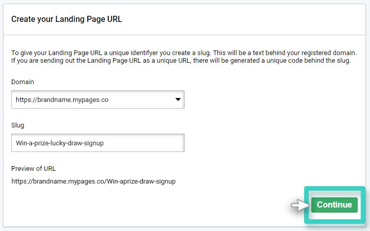 Create URL to activate landing page