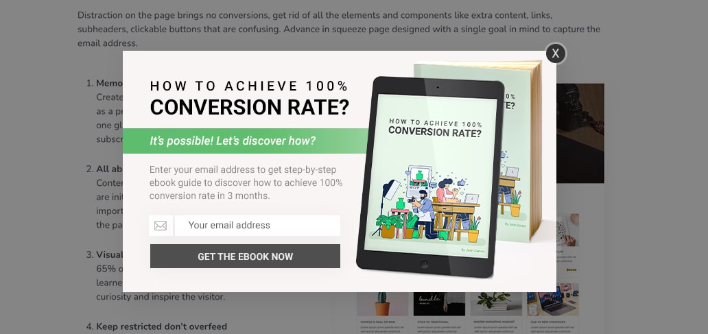 Ebook squeeze page pop-up example