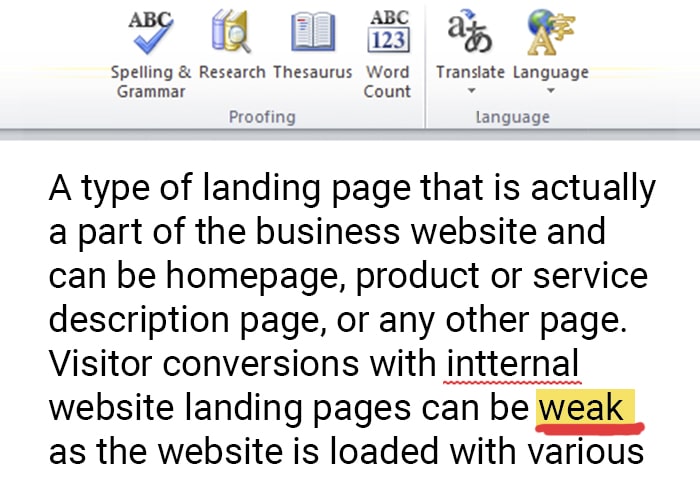 Proofread your landing page content to avoid spelling and grammatical errors