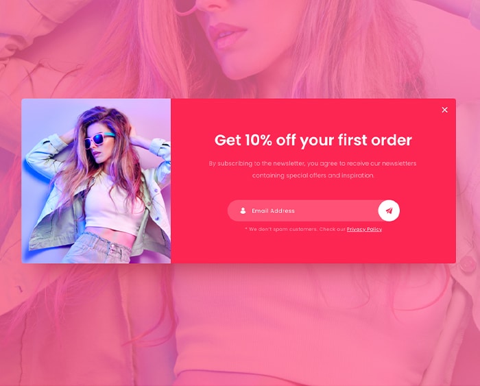 Pop-up squeeze page, first order discount