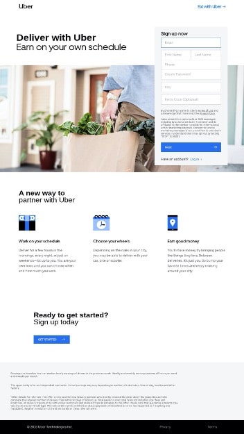 uber landing page example