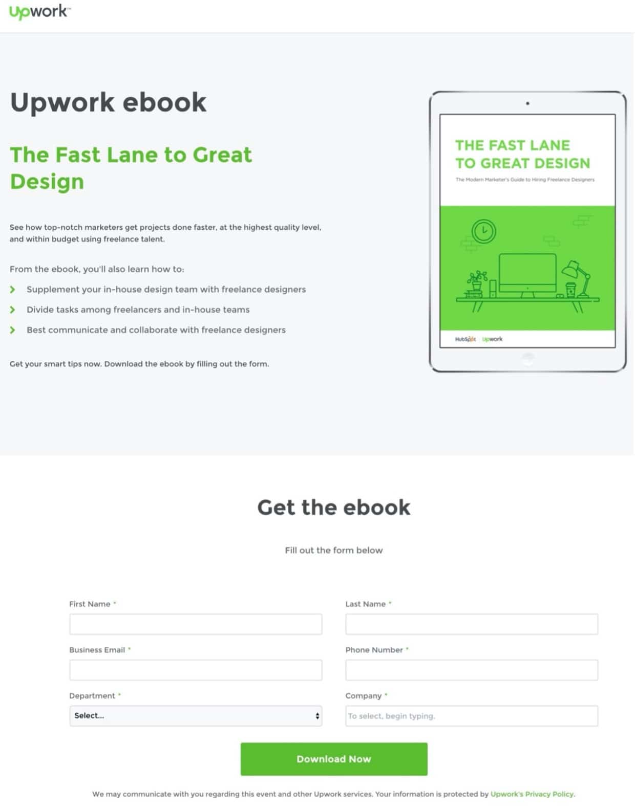 upwork landing page example