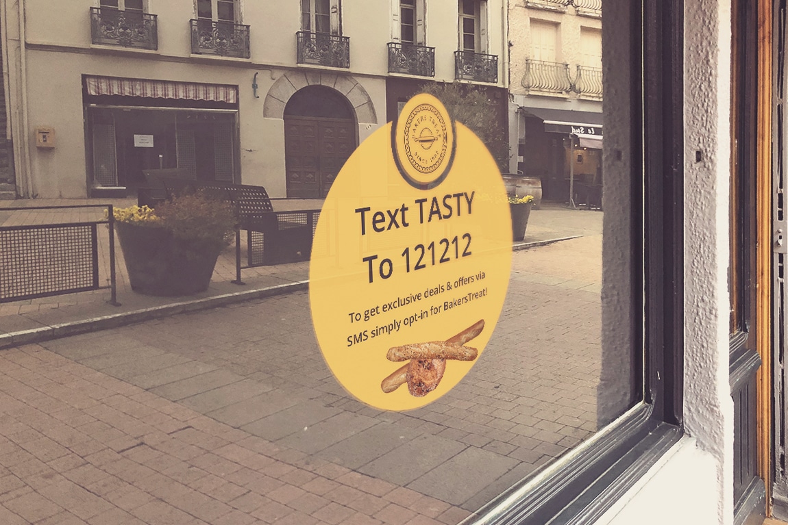 Window promotion of send SMS with keyword tasty to shortcode