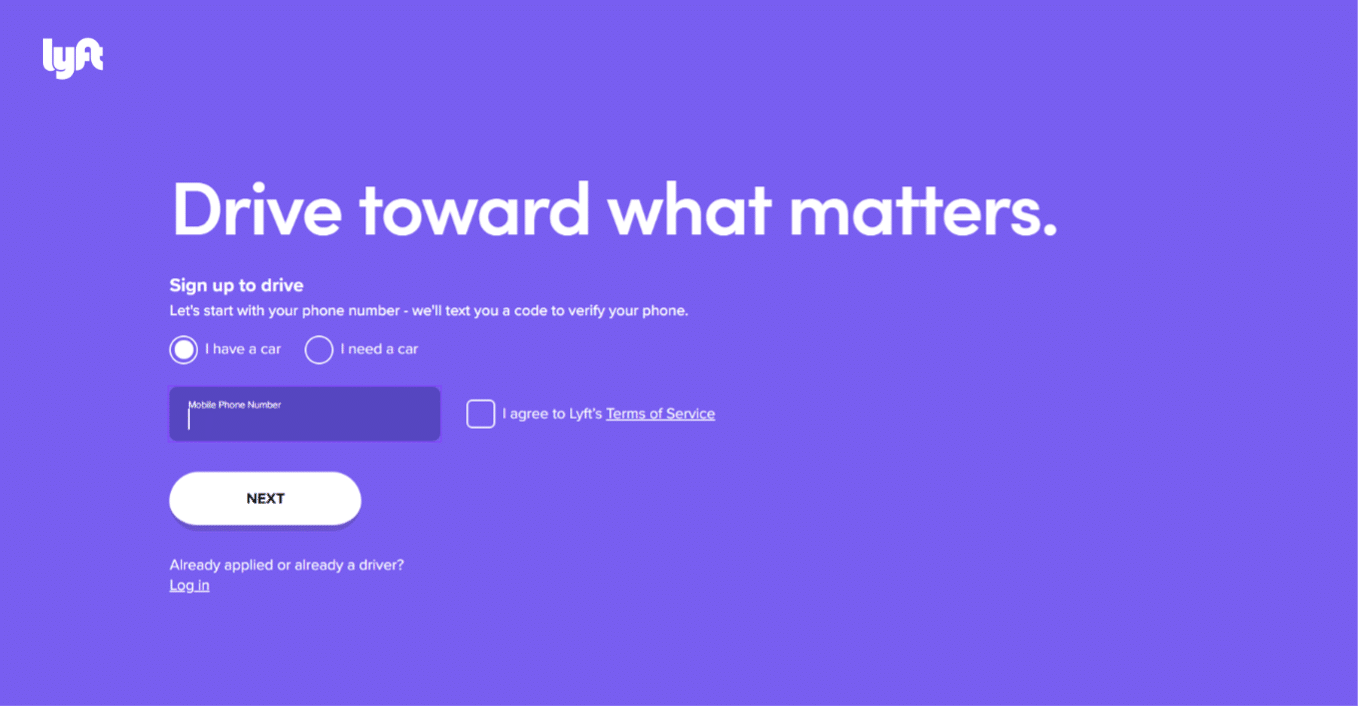 lyft example landing page