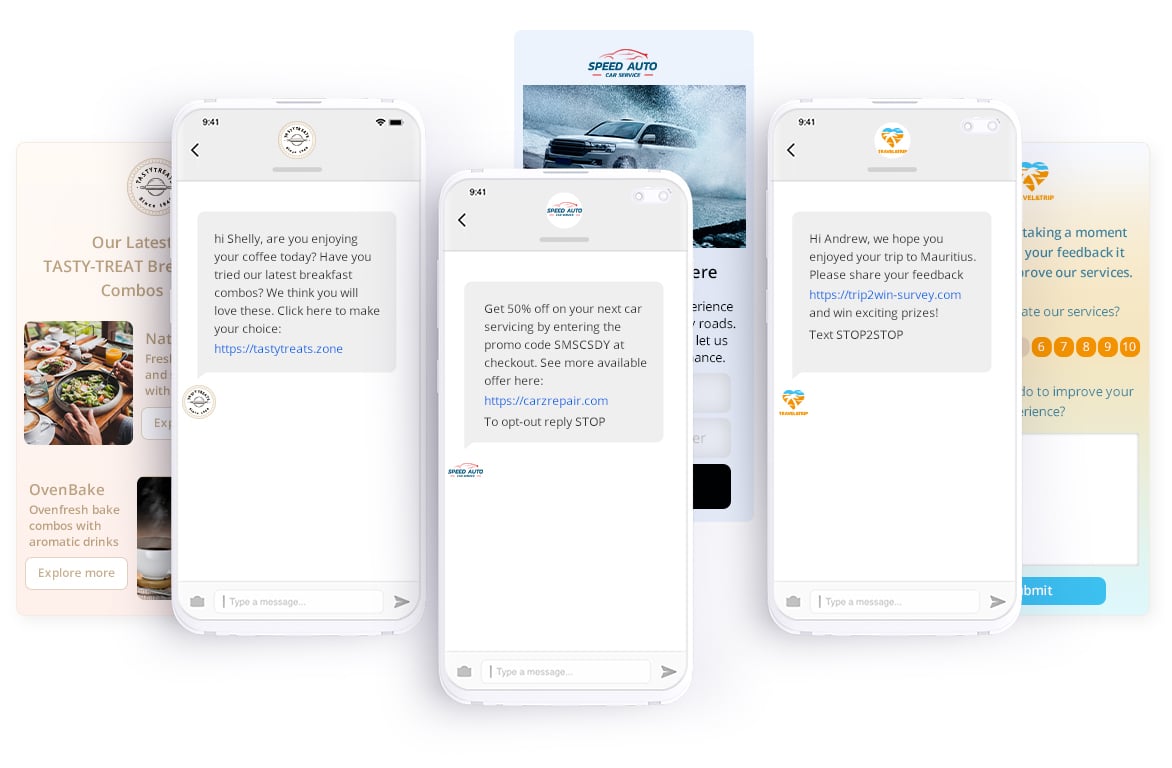 Multiple SMS with landing pages promoting offers and collecting feedback