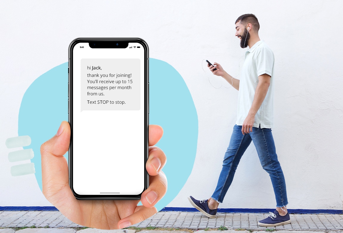 Man receiving SMS confirmation message after signup