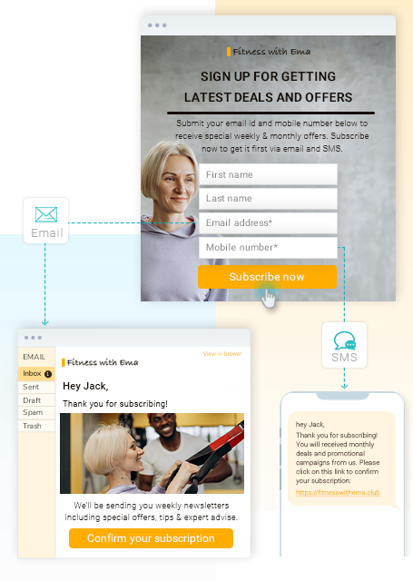 Landing page for a website, displayed in email, sms and web