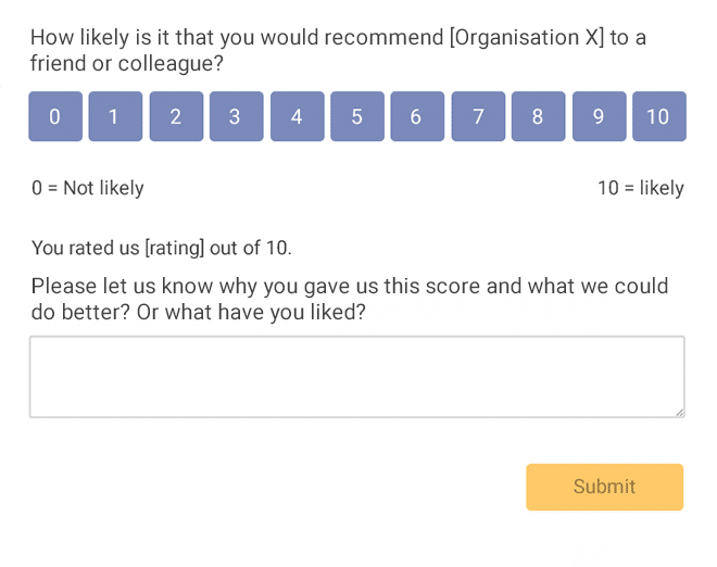 Net Promoter Score - rating and open question