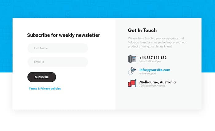 Landing page with form fields