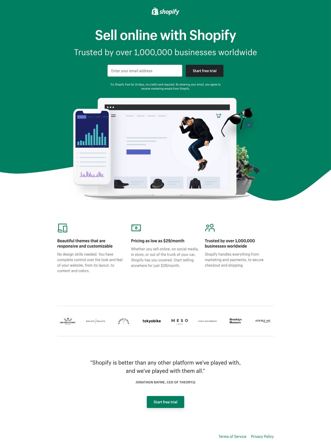 Shopify landing page, sell online pitch with signup