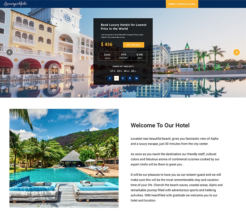 Landing page with hotel booking offers