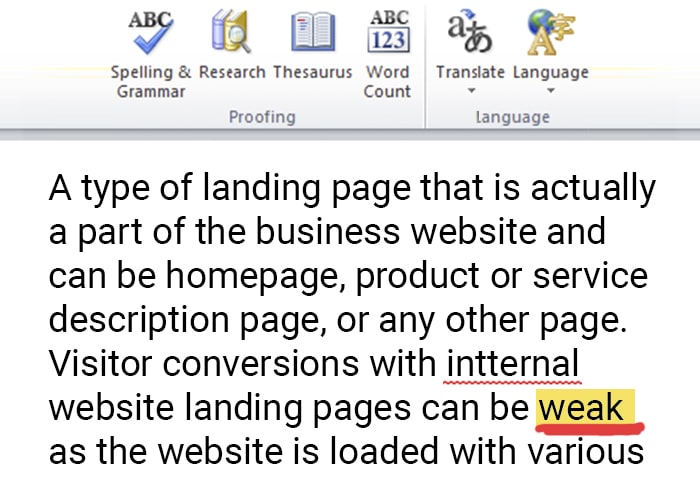 Landing page, importance of correct grammar and spelling