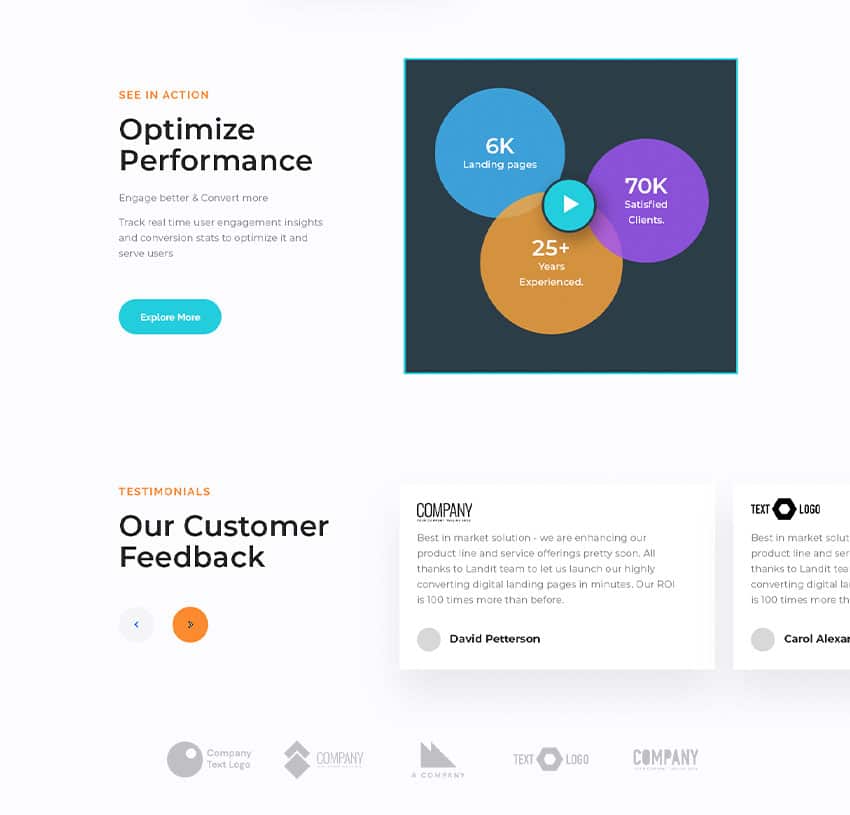 Landit landing page, optimize performance and customer feedback