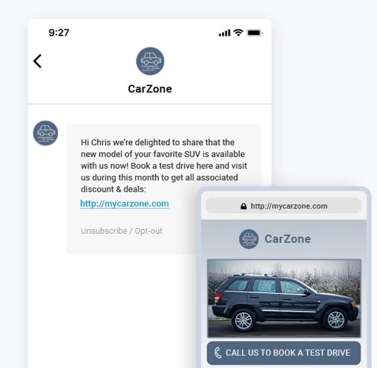 SMS Marketing Car reseller example