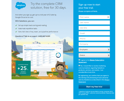 Salesforce website landing page example