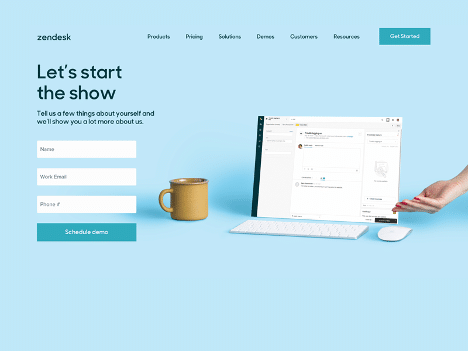 Zendesk website landing page example