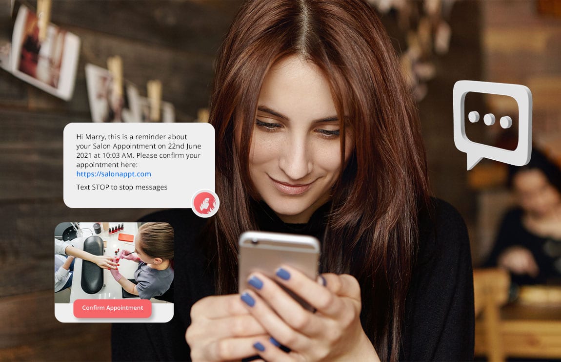 SMS with reminder and confirmation link to salon appointment