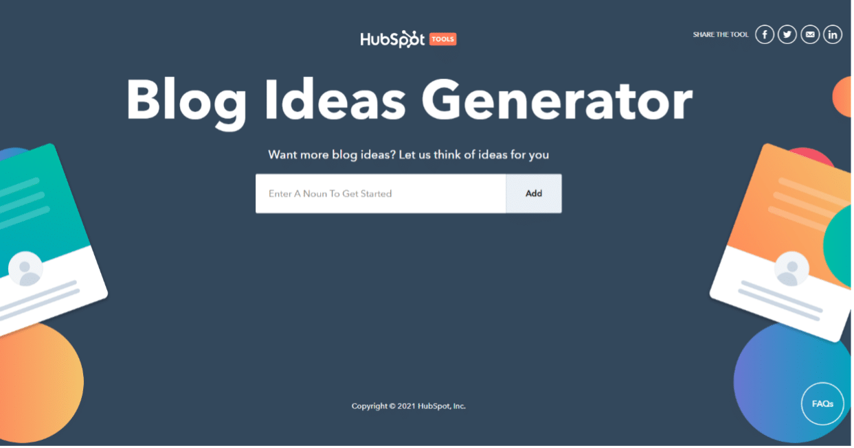 Hubspot blog ideas generator, enter a noun