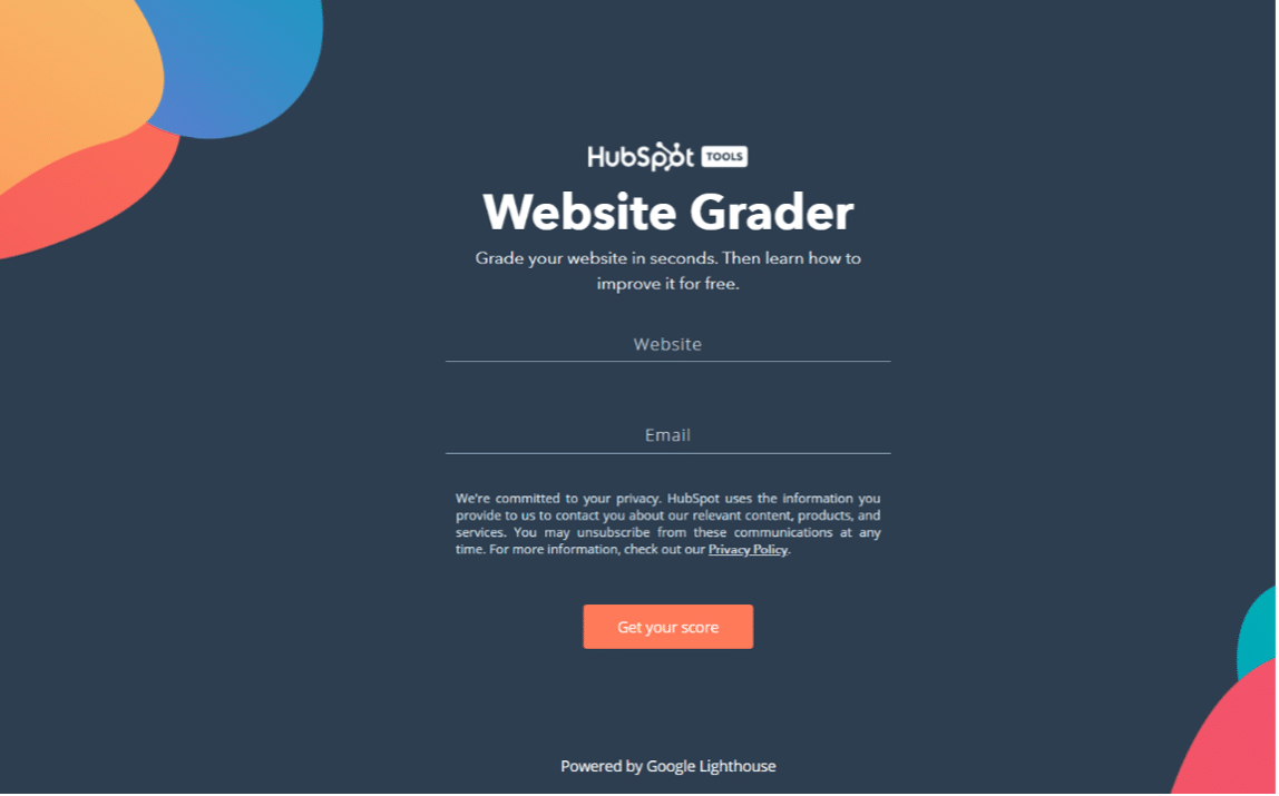 Hubspot website grader, get your score