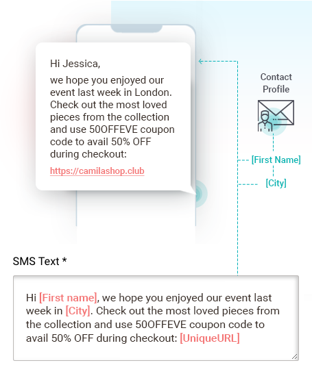 Personalization of SMS text based on contact profile data