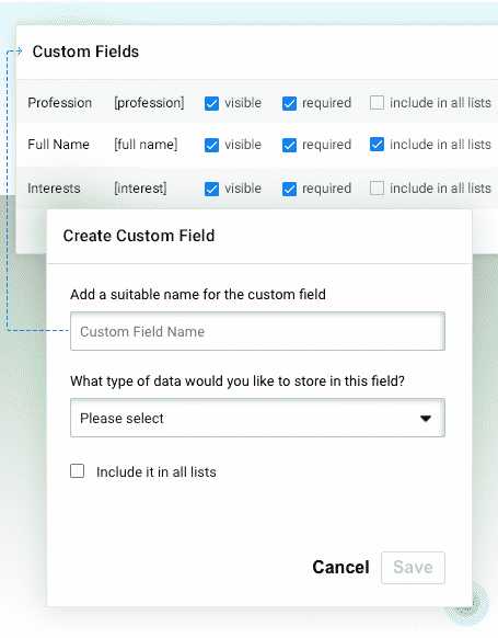 Create CRM custom field giving name and data type