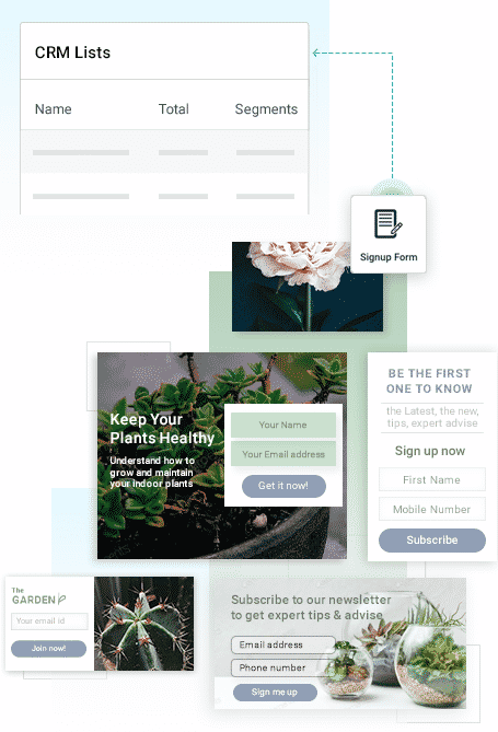 Email and Mobile signup forms with CTA adding person into CRM list